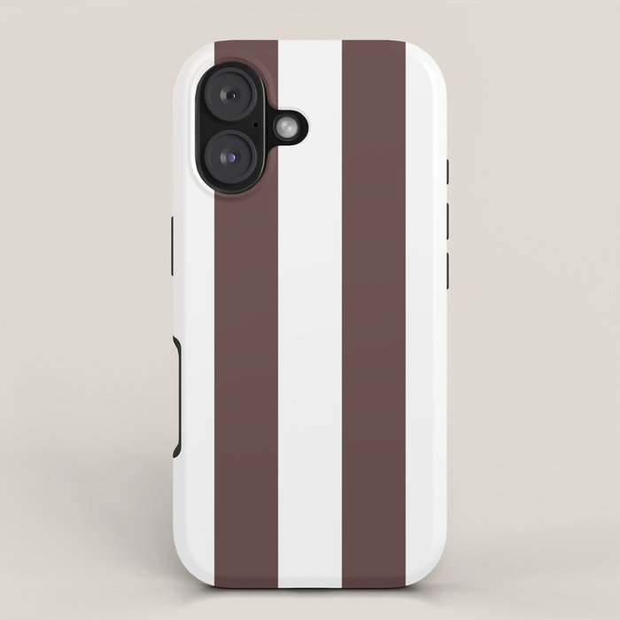 Dark Brown Granite and White Wide Vertical Cabana Tent Stripe iPhone Case Gallery Image 1