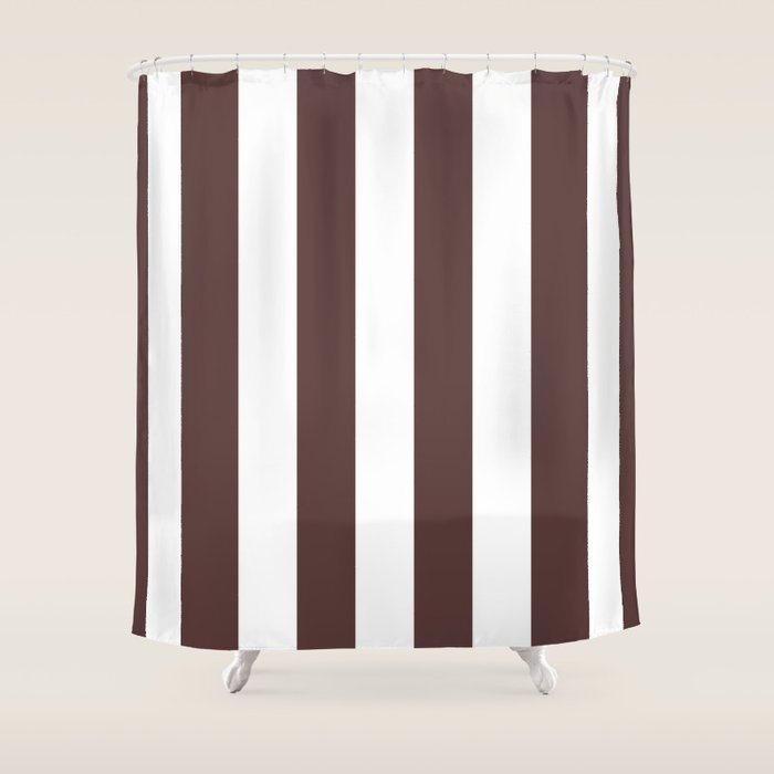 Dark Brown Granite and White Wide Vertical Cabana Tent Stripe Shower Curtain Gallery Image 1