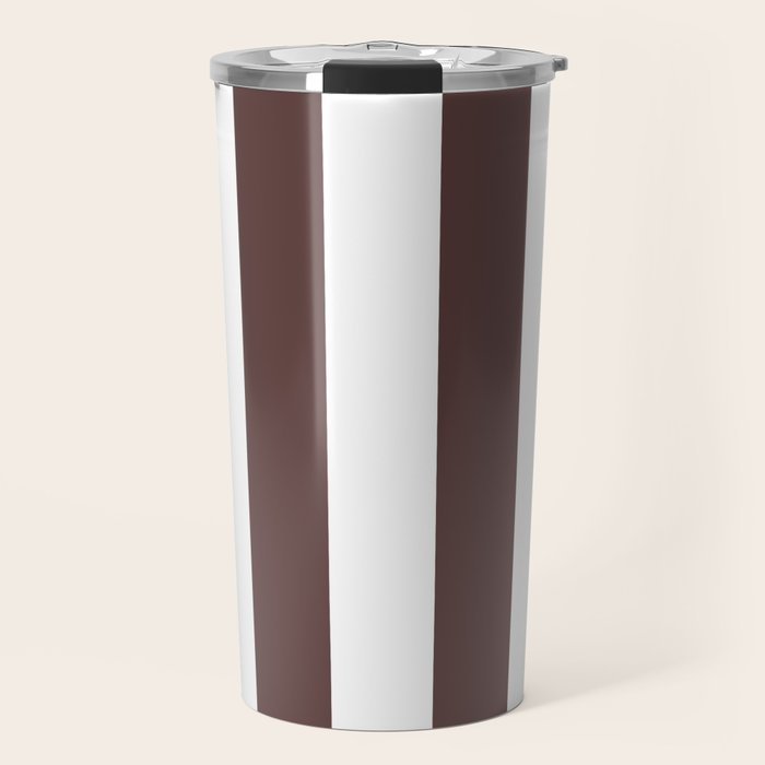 Dark Brown Granite and White Wide Vertical Cabana Tent Stripe Travel Mug Gallery Image 1