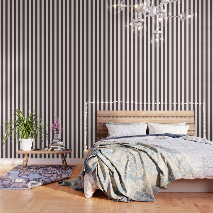 Dark Brown Granite and White Wide Vertical Cabana Tent Stripe Wallpaper Gallery Image 3