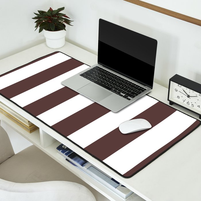 Dark Brown Granite and White Wide Vertical Cabana Tent Stripe Desk Mat Gallery Image 2