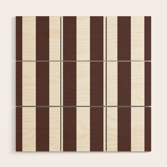 Dark Brown Granite and White Wide Vertical Cabana Tent Stripe Wood Wall Art Gallery Image 1