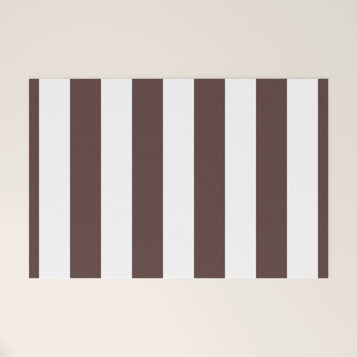 Dark Brown Granite and White Wide Vertical Cabana Tent Stripe Welcome Mat Gallery Image 1