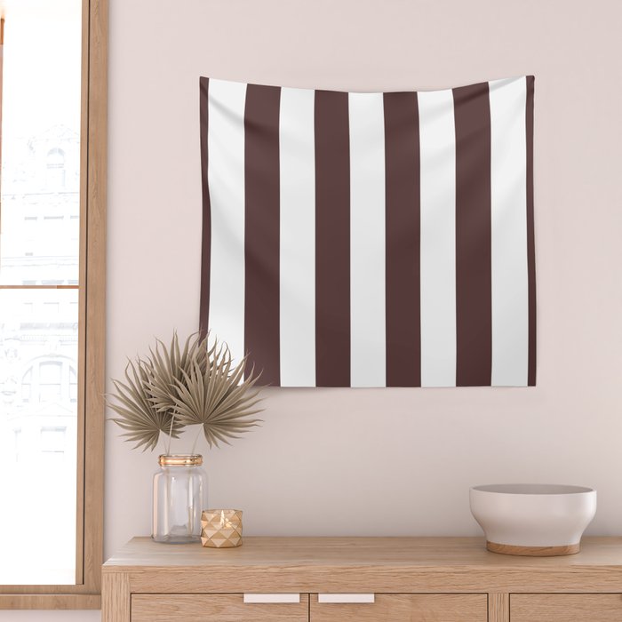 Dark Brown Granite and White Wide Vertical Cabana Tent Stripe Wall Tapestry Gallery Image 2
