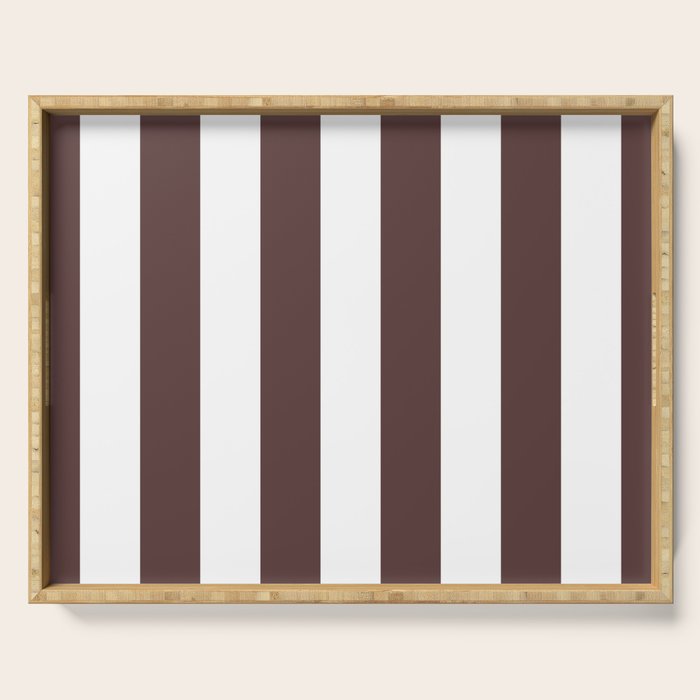 Dark Brown Granite and White Wide Vertical Cabana Tent Stripe Serving Tray Gallery Image 1
