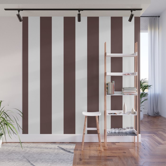 Dark Brown Granite and White Wide Vertical Cabana Tent Stripe Wall Mural Gallery Image 1