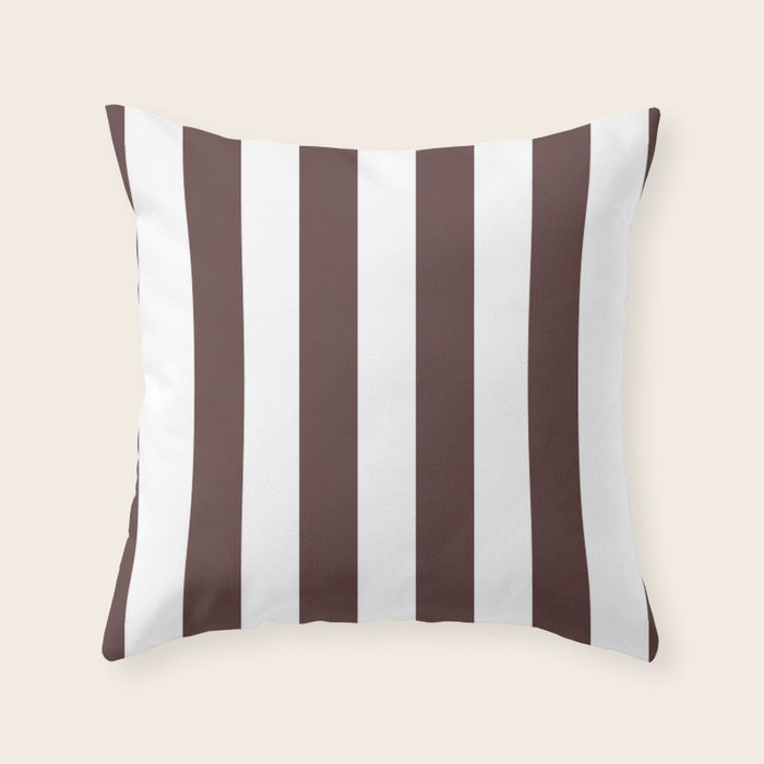 Dark Brown Granite and White Wide Vertical Cabana Tent Stripe Throw Pillow Gallery Image 6