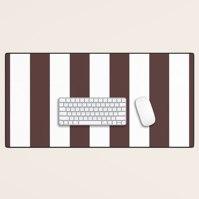 Dark Brown Granite and White Wide Vertical Cabana Tent Stripe Desk Mat Gallery Image 1