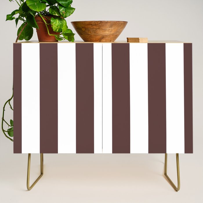 Dark Brown Granite and White Wide Vertical Cabana Tent Stripe Credenza Gallery Image 1