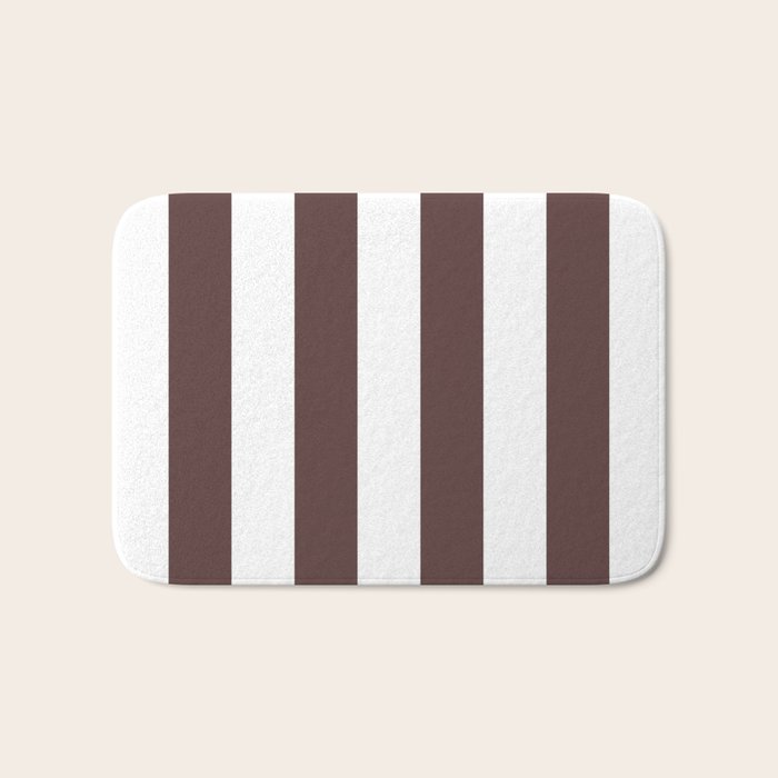 Dark Brown Granite And White Wide Vertical Cabana Tent Stripe Bath Mat
