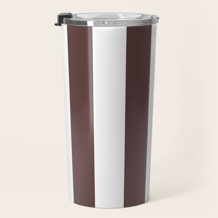 Dark Brown Granite and White Wide Vertical Cabana Tent Stripe Travel Mug Gallery Image 3
