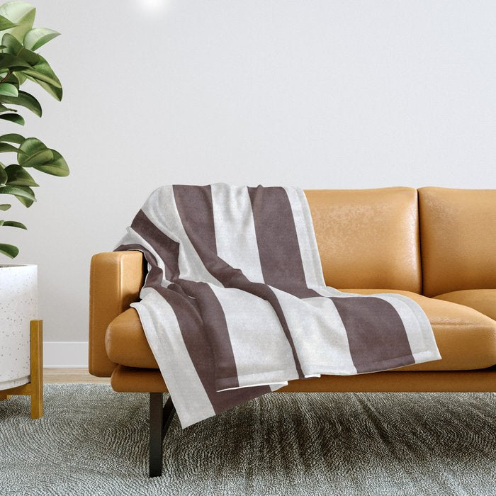 Dark Brown Granite and White Wide Vertical Cabana Tent Stripe Throw Blanket Gallery Image 1
