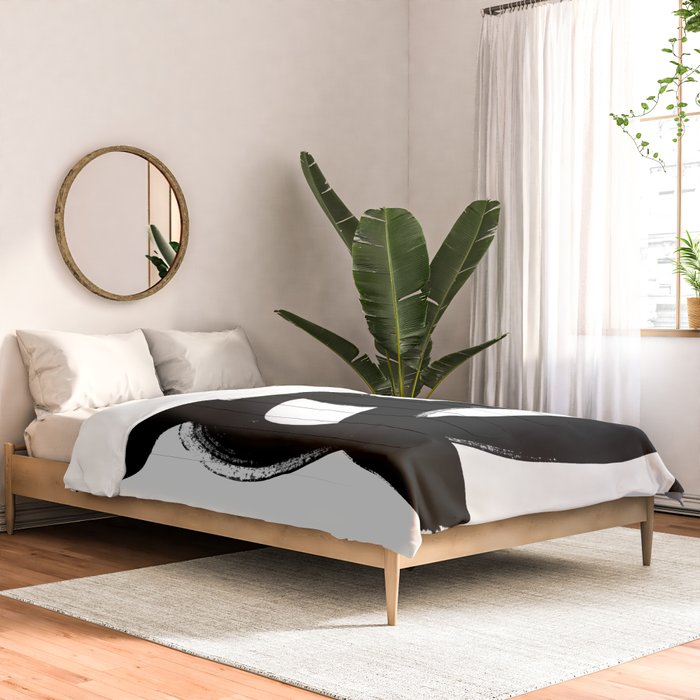 Black & White Minimalist Abstract Mid century Ink Art Dark Brush Strokes Comforter Gallery Image 2