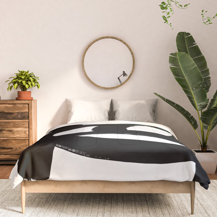 Black & White Minimalist Abstract Mid century Ink Art Dark Brush Strokes Comforter Gallery Image 3