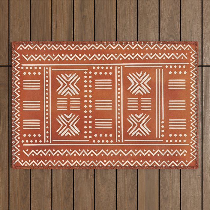 Geometric Tribal Pattern on Terracotta Outdoor Rug Gallery Image 1