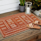 Geometric Tribal Pattern on Terracotta Outdoor Rug Gallery Image 2