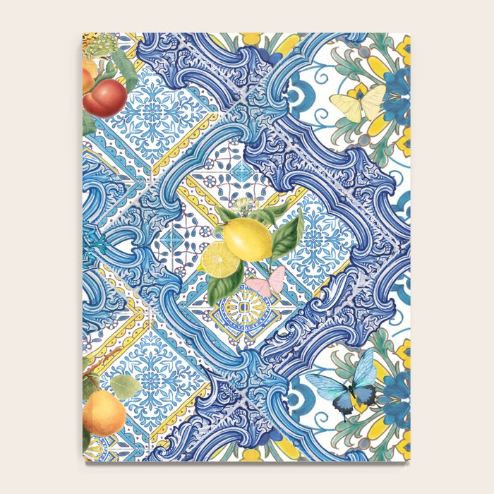 Sicilian Limones, italian mediterranean citrus fruit maiolica blue tiles Notebook Gallery Image 4