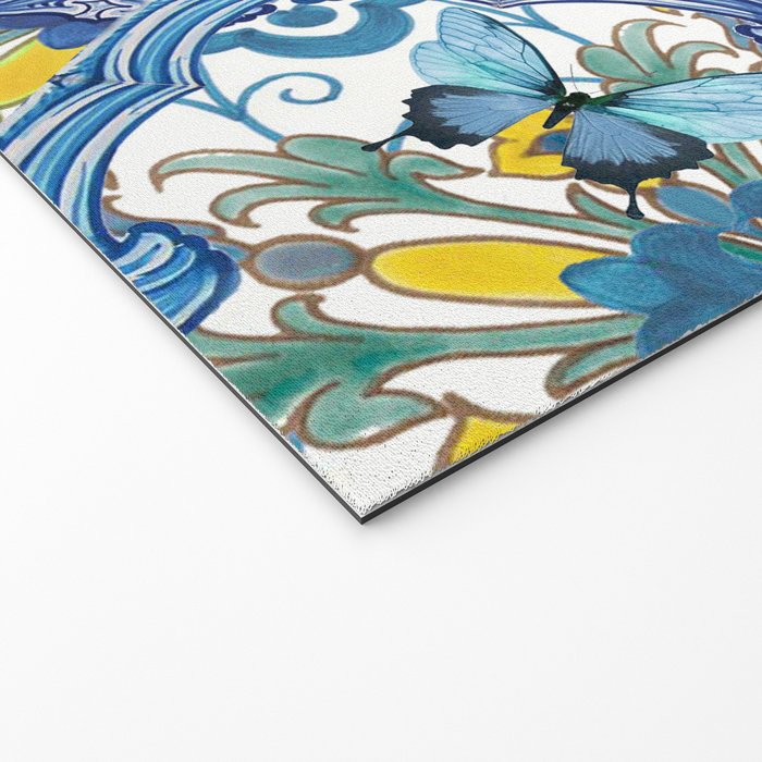 Sicilian Limones, italian mediterranean citrus fruit maiolica blue tiles Welcome Mat Gallery Image 2