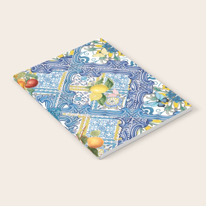 Sicilian Limones, italian mediterranean citrus fruit maiolica blue tiles Notebook Gallery Image 2