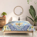 Sicilian Limones, italian mediterranean citrus fruit maiolica blue tiles Comforter Gallery Image 3