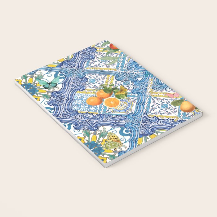 Sicilian Limones, italian mediterranean citrus fruit maiolica blue tiles Notebook Gallery Image 3