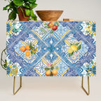 Sicilian Limones, italian mediterranean citrus fruit maiolica blue tiles Credenza Gallery Image 1