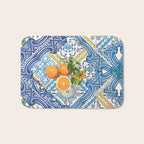 Sicilian Limones, italian mediterranean citrus fruit maiolica blue tiles Bath Mat Gallery Image 1