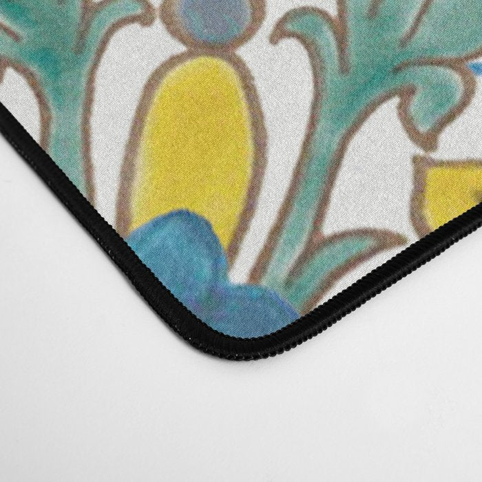 Sicilian Limones, italian mediterranean citrus fruit maiolica blue tiles Desk Mat Gallery Image 4