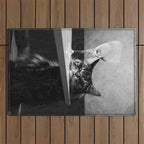 The Nightwatch Cat at the Absinthe bar black and white photograph / art photography Outdoor Rug Gallery Image 1