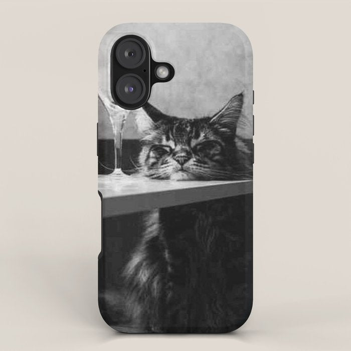 The Nightwatch Cat at the Absinthe bar black and white photograph / art photography iPhone Case Gallery Image 1