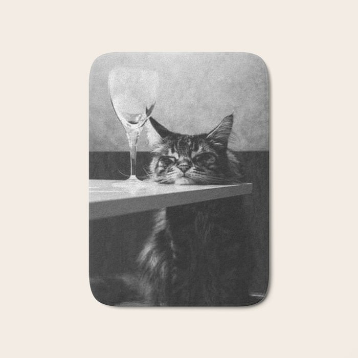 The Nightwatch Cat at the Absinthe bar black and white photograph / art photography Bath Mat Gallery Image 1