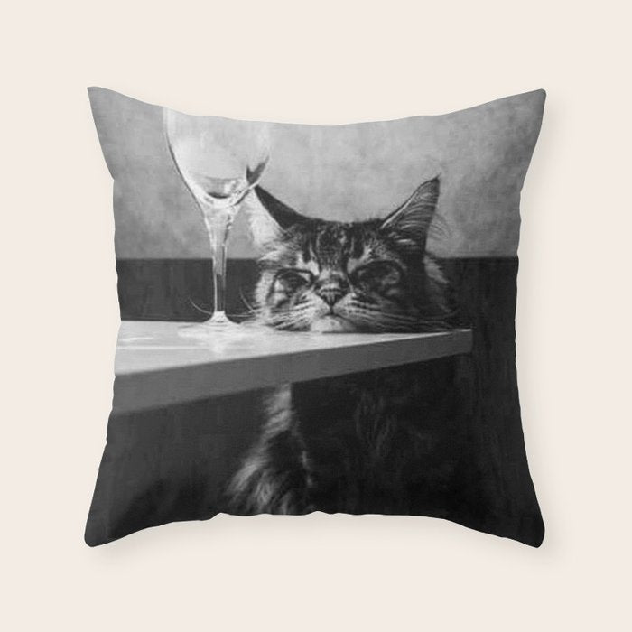 The Nightwatch Cat at the Absinthe bar black and white photograph / art photography Throw Pillow Gallery Image 6