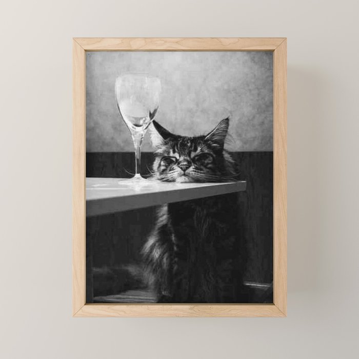 The Nightwatch Cat at the Absinthe bar black and white photograph / art photography Mini Art Print Gallery Image 1