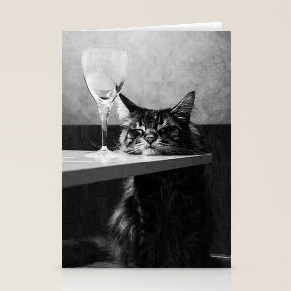 The Nightwatch Cat at the Absinthe bar black and white photograph / art photography Stationery Card Gallery Image 2