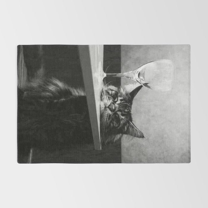 The Nightwatch Cat at the Absinthe bar black and white photograph / art photography Rug Gallery Image 2