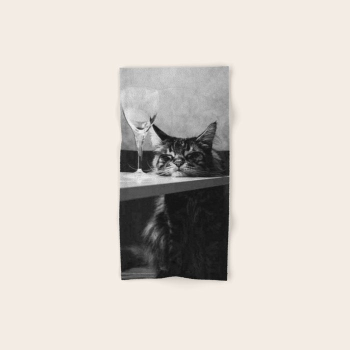 The Nightwatch Cat at the Absinthe bar black and white photograph / art photography Bath Towel Gallery Image 1