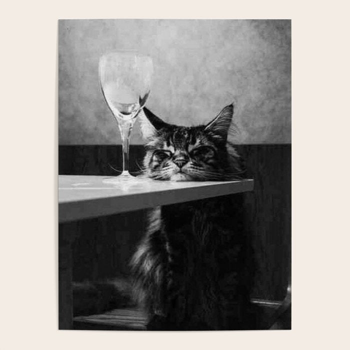 The Nightwatch Cat at the Absinthe bar black and white photograph / art photography Poster Gallery Image 4
