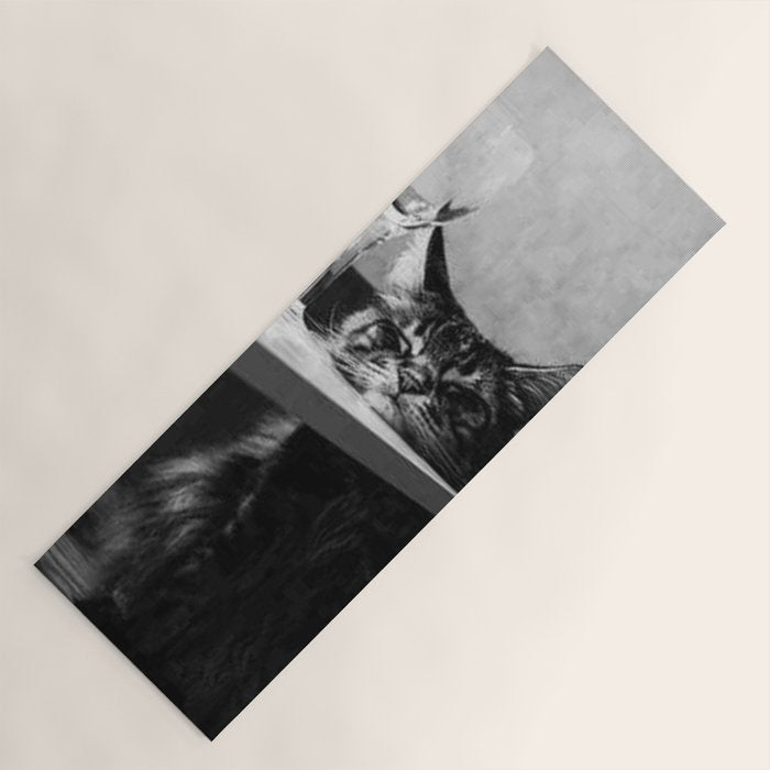 The Nightwatch Cat at the Absinthe bar black and white photograph / art photography Yoga Mat Gallery Image 1