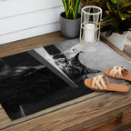 The Nightwatch Cat at the Absinthe bar black and white photograph / art photography Outdoor Rug Gallery Image 2