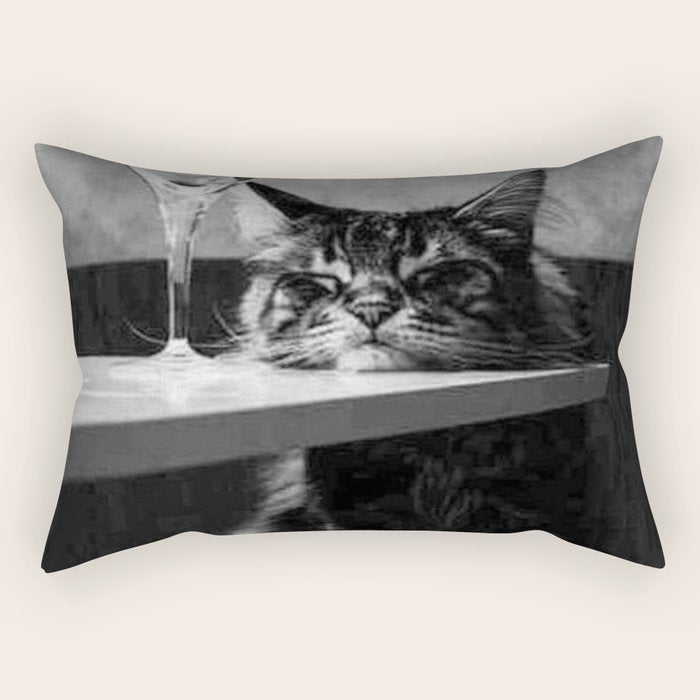 The Nightwatch Cat at the Absinthe bar black and white photograph / art photography Rectangular Pillow Gallery Image 2