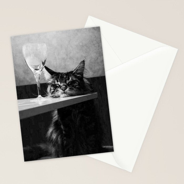 The Nightwatch Cat at the Absinthe bar black and white photograph / art photography Stationery Card Gallery Image 2