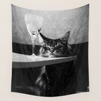 The Nightwatch Cat at the Absinthe bar black and white photograph / art photography Wall Tapestry Gallery Image 4