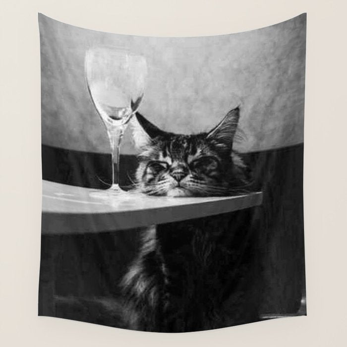 The Nightwatch Cat at the Absinthe bar black and white photograph / art photography Wall Tapestry Gallery Image 4