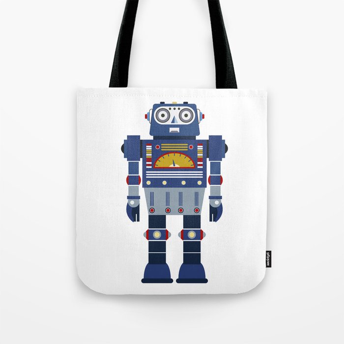 Blue Robot Retro Toy Tote Bag Gallery Image 1