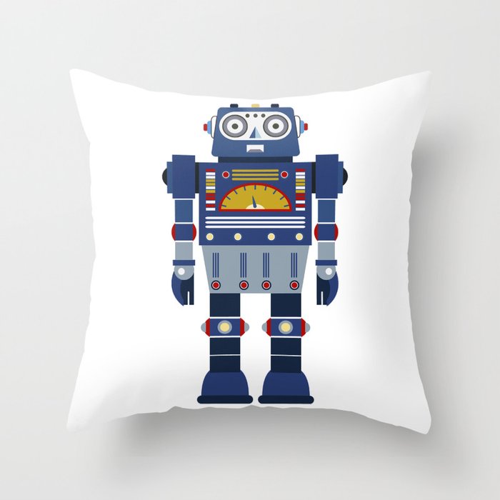 Blue Robot Retro Toy Throw Pillow Gallery Image 6