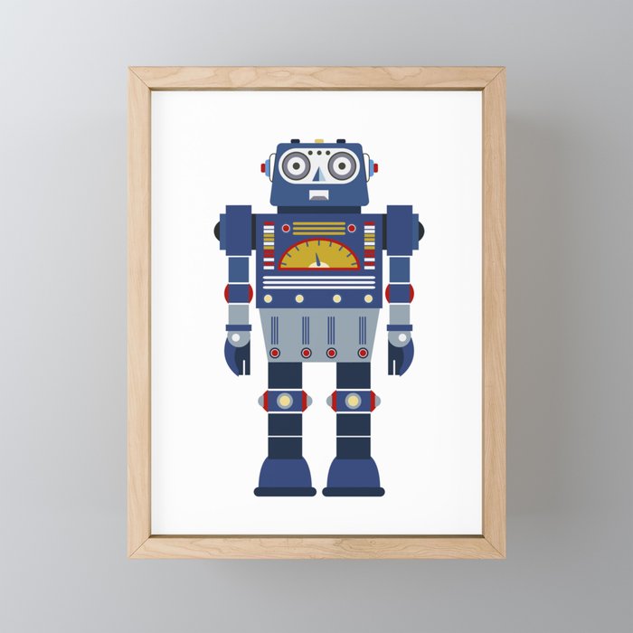 Blue Robot Retro Toy Mini Art Print Gallery Image 1