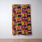 Retro Halloween in Pink - Skull Black Cat Devil Pumpkin Bat Owl Motifs Window Curtain Gallery Image 3