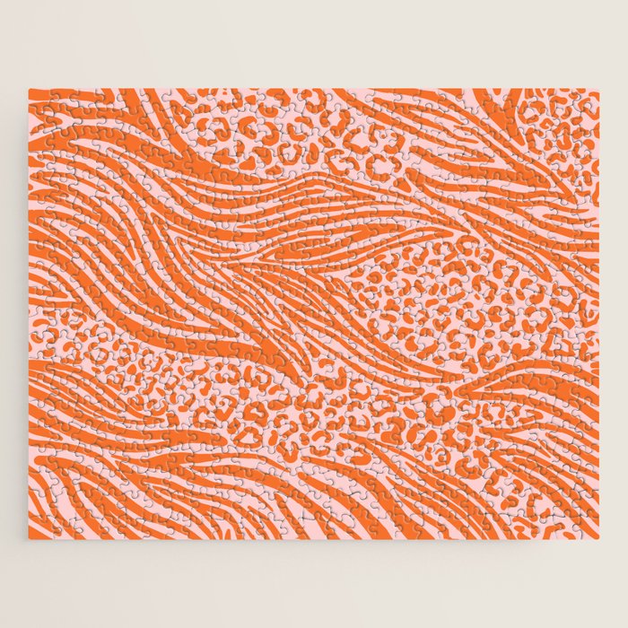Pink and Orange Tiger and Cheetah Prints Jigsaw Puzzle Gallery Image 1