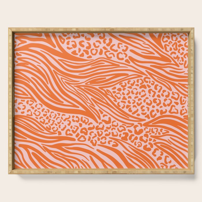 Pink and Orange Tiger and Cheetah Prints Serving Tray Gallery Image 1