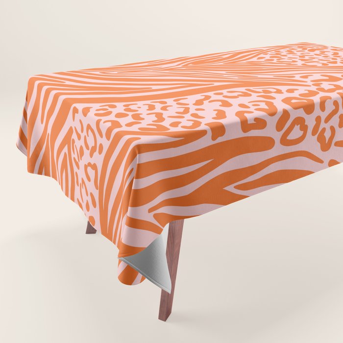 Pink and Orange Tiger and Cheetah Prints Tablecloth Gallery Image 1